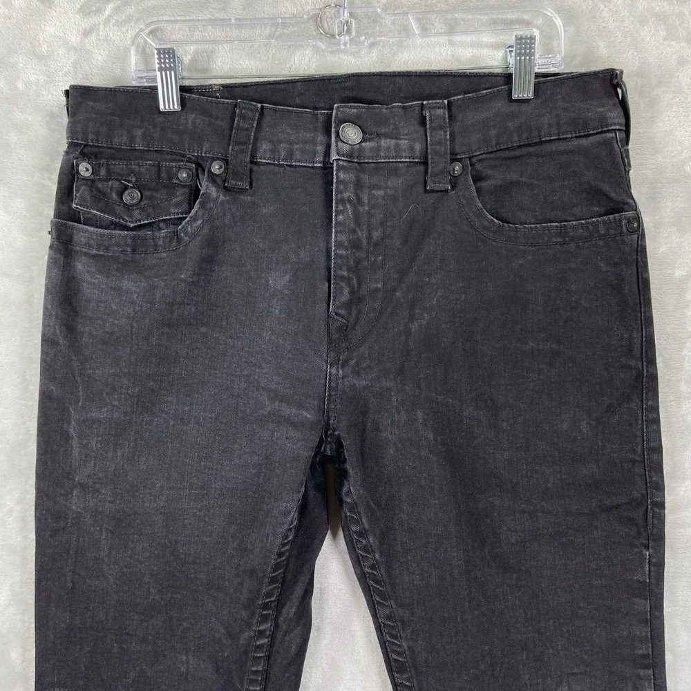 True Religion Jeans men's 34x31 Rocco Relaxed Skinny Black Denim Flap Pockets